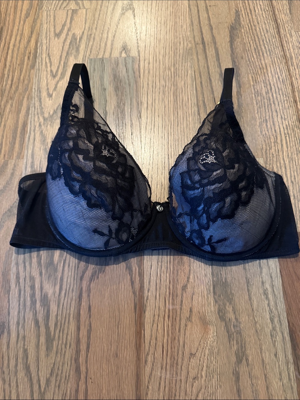 Natori Black Lace Underwire Floral Mesh Bra